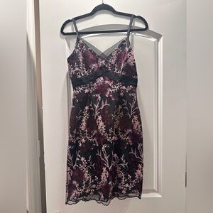 White House Black Market Black and Pink Floral Mini Dress